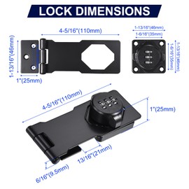 PATIKIL Cabinet Password Lock, Rotary Hasp Locks Door Security Latch Lock, Slide Latch Lock for Small Doors, Barn Door, Bathroom (Black)