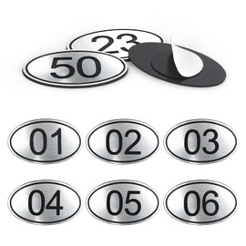 NumRealm Table Numbers Locker Cabinet Number, Oval ABS Engraved Numbers Signage Tags Labels - Silver 1 to 50