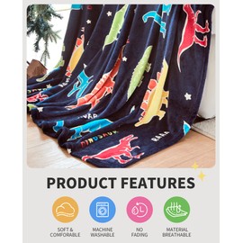 OLAOLA Dinosaur Glow in The Dark Blanket for Kids Soft Flannel Throw Blankets Dinosaurs Gifts for Boys Girls Warm Cosy Sofa Bed Throws (150 x 200cm, Dinosaur)
