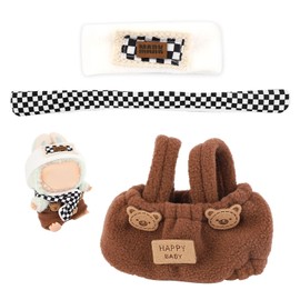 Gosknor Doll Clothing Set, Cute Hat Scarf and Overalls Plush Toy Outfit Accessories for 15cm 17cm Doll (Style 2)