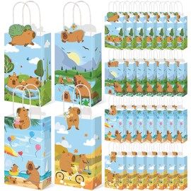 Ouvibor 24 Pack Capybara Theme Paper Gift Bags Cute Capybara Goodie Bags with Handle for Boys Girls Animal Theme Birthday Party Favors Supplies