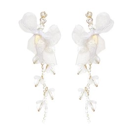 CUSIOALQQ Bow Charm Earrings 925 Sterling Silver Elegant Bow Cubic Zirconia Tassel Earrings Handmade Dainty Sparkly Bow Rhinestones Dangle Sterling Silver Ear Studs Earrings for Women Girls