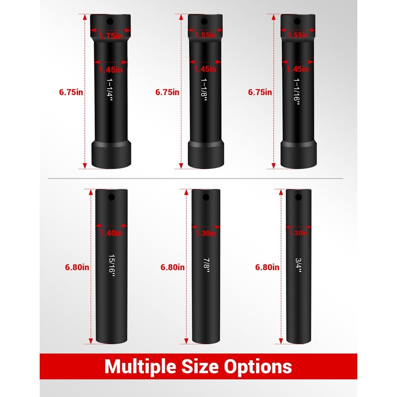 1/2 Inch Drive Extended Length Impact Socket Set, 6 Sizes