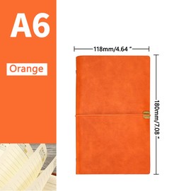 A6 Leder Notizbuch, 18 x 11 cm, 200 Seiten nachfüllbar Vintage Reisetagebuch Notizblock Tagebuch, mit Liniengummiband, Geschenk zum Geburtstag Frauen Männer Pad Notes Persönliches Notizbuch (Orange)