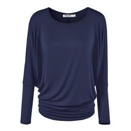 LL WT826 Women's Casual Flowy Draped Long Sleeve Batwing Dolman Top – Soft & Comfortable Loose Fit Pullover M Navy