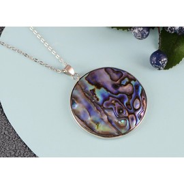 Alilang Silvery Tone Sea Shell Natural Abalone Shell Round Pendant Necklace for Women