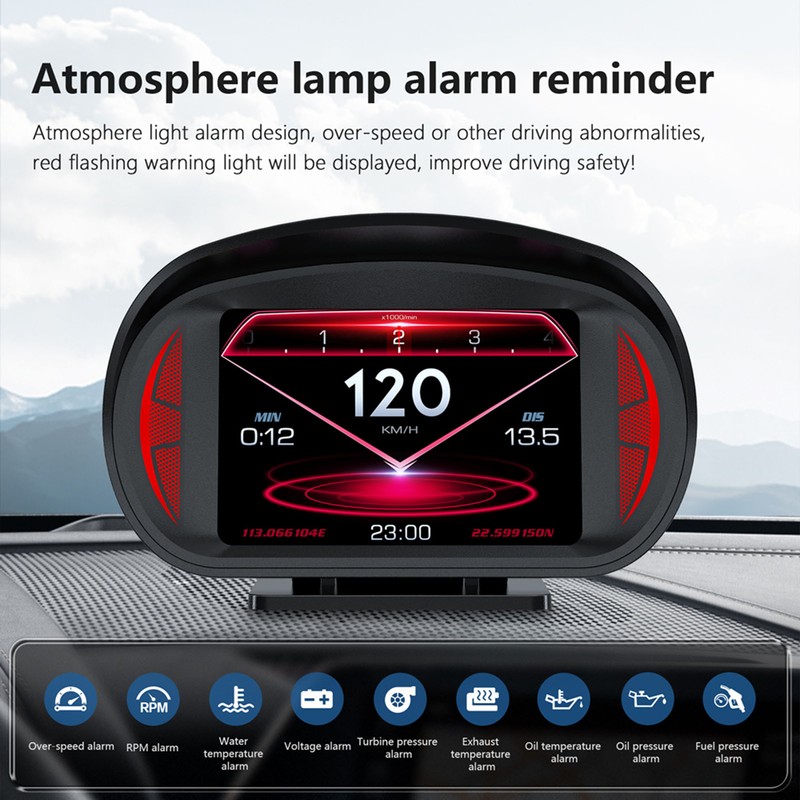 Car HUD Display OBD2 GPS Mode with Inclinometer Compass Speed