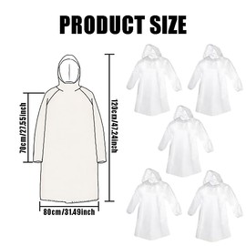 BCQTD 5 Pack Disposable Rain Poncho,Waterproof Ponchos Adults One Size Clear Raincoat Men and Women,Plastic Emergency Poncho for Outdoor Concert, Theme Park, Camping, Hiking and Everyday Commute