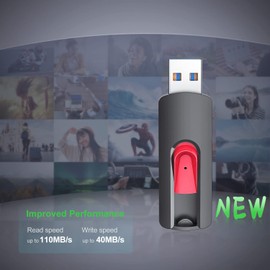 Vansuny 256GB USB Stick USB 3.0 Flash Drive Memory Sticks Slide Retractable Thumb Drive (Red, 256GB)