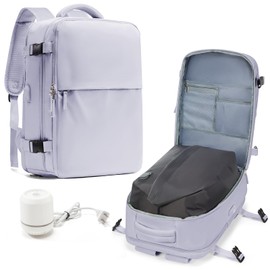 SEAFEW Vacuum Travel Backpack with Electric Air Pump, Waterproof Personal Item Size Bag, Women & Men's Anti-Theft Laptop Daypack for Work Trip Gym with Wet Bag & Shoe Compartment, Purple