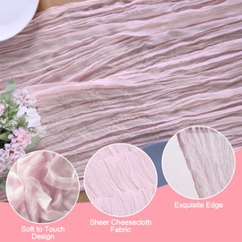 MEKOTRIN Cheesecloth Table Runner, 2 Pcs 35x120 Inches Boho Gauze Table Runner, Rustic Wedding Tablecloth, Dining Room Table Cover Fabric for Banquet Restaurant Birthday Party Decor(Rose,2 Pcs)