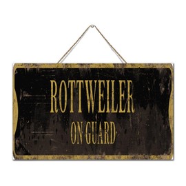 Funny Primitive Decor Wood Signs Dog on Guard Rottweiler Cute Wall Art Wood Plaque Sign 6x10 Inch Dog Mom Dog Dad Puppy Lover Wooden Hanging Signs Home Decor for Nursery Cabin