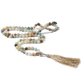 BALIBALI 108 Mala Beads Semi-Precious Gem Stones Meditation Necklace Hand Knotted Japa Mala With Tree of Life Pendant