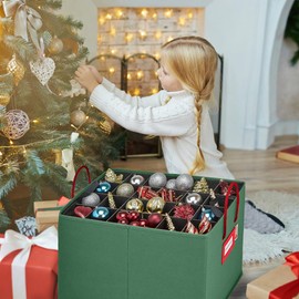 HOLDN’ STORAGE Christmas Ornament Storage Container Box with Dividers – Convenient Durable 4 Individual Removable Trays Fits Up to 96-3” Ornaments - Green