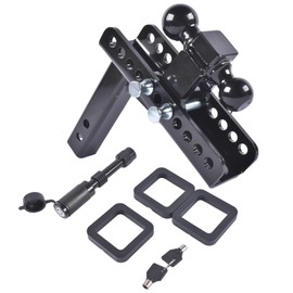 Adjustable Trailer Hitch -Drop Hitch-Tow Hitch Fits 2 inch Receiver-8inch Drop/Rise, 2" & 2-5/16" Ball Hitches 20,000 LBS GTW with Anti-Theft Pin Mustrod