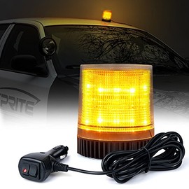 Xprite Amber/Yellow 12 LEDs Rotating Beacon Strobe Light w/Magnetic Mount, Revolving Warning Flashing Light for Emergency Caution Vehicle Snowplow Forklift Truck Tractor UTV Car Bus