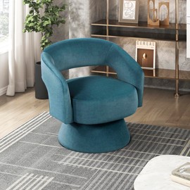 Lexicon 360 Degree Swivel Accent Chair Arm Chair, Modern Comfy Velvet Barrel Chair, Open Back Round Chair with Metal Swivel Base, Club Armchair for Living Room/Bedroom/Office, Dark Teal