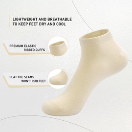 Women Bamboo Ankle Socks Ankle Length Thin Sock Odor Resistant Low Cut Sock 5 Pairs (as1, alpha, l, regular, regular, Off-white)