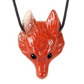 Artistone Red Jasper Crystal Fox Pendant 1.6 inch Fox Head Hand-Carved Gemstone Necklace Healing Crystal Statue Animal Collection Figurine with Gift Box