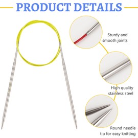 Reessy 4.5 mm Circular Knitting Needles 80 cm Long, Stainless Steel Round Knitting Needle with Flexible Cable, Round Needles with Size Marked, Fixed Circular Knitting Pins for Knit Project