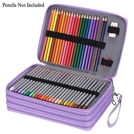 BTSKY 200 Slots Colored Pencil Organizer - Deluxe PU Leather Pencil Case Holder with Removal Handle Strap Pencil Box Large for Colored Pencils Watercolor Pencils Purple