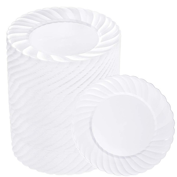bUCLA 100PCS White Plastic Plates-6.6inch Disposable Dessert/Salad Plates-Premium Plastic Plates For Wedding&Parties