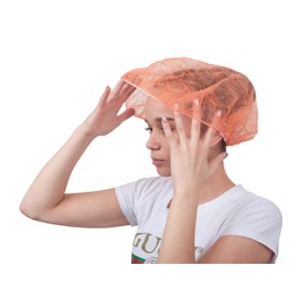 100 Pack Orange Bouffant Caps 21”. Non Woven Hair Caps with elastic stretch band. Disposable Polypropylene Hats. Unisex Protective Hair Covers for food service use. Breathable, Lightweight.