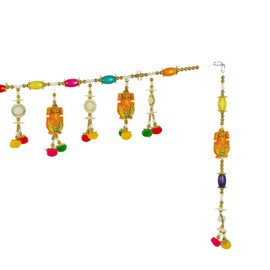 Decorative Toran Door Hanging Artificial ganesha pom pom beads Bandanwar Wall Hangings for Main Door Entrance Window Temple Living Room Home New Year Home Decor decorations(Size-40"X6")(multicolor)