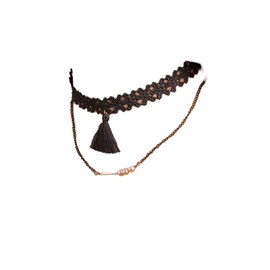 TseenYi Lace Choker Necklace Goth Lace Tassel Choker Pearl Pendant Clavicle Chain Jewelry for Women and Girls Valentine's Day Christmas Festival Gift(Black)