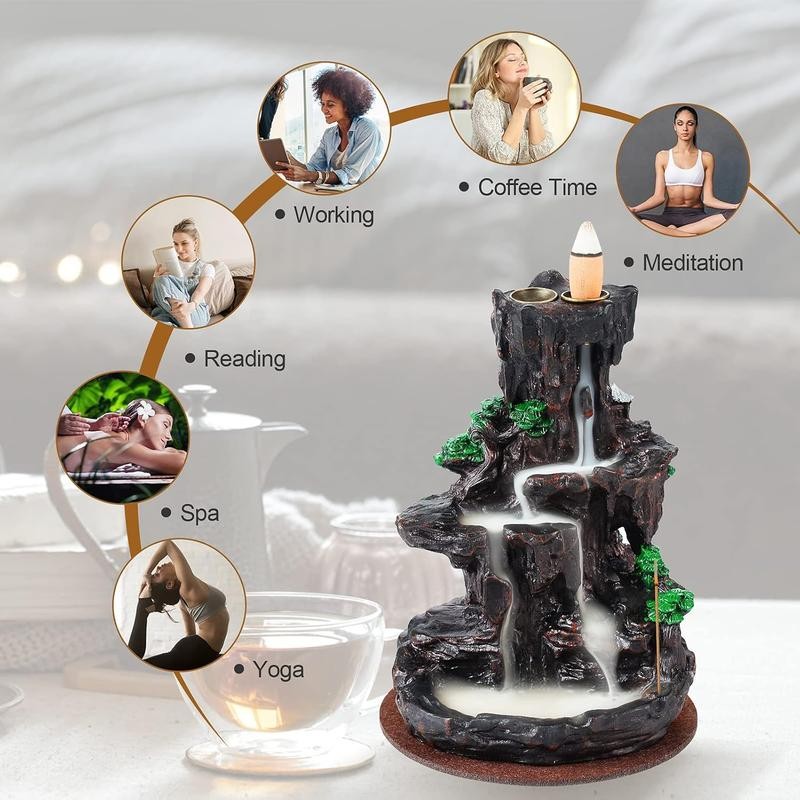 SPACEKEEPER Incense Burner, Backflow Incense Holder 2 sides Waterfall Incense