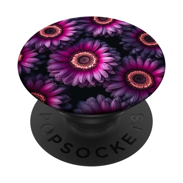 Purple Gerbera Daisy Flower Black Background PopSockets Standard PopGrip