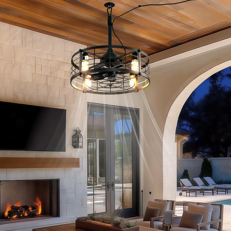 AHAWILL 20" Gazebo Fan with Light,Plug and Play,Outdoor Hanging Fan