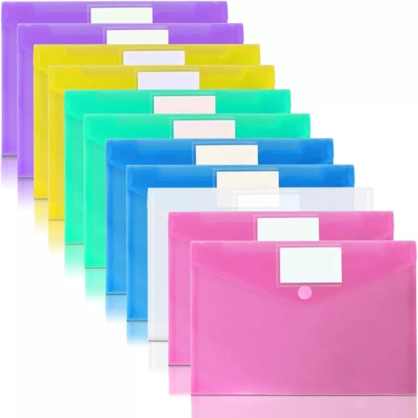 11 Pack Plastic Poly Filing Envelopes, Clear Folders US Letter