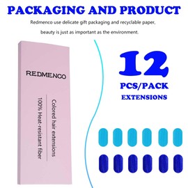 Colored Hair Extensions Clip In, 12 Pieces, 6 Blue + 6 Teal Blue