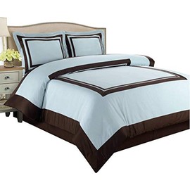 Royal Hotel Bedding Blue and Chocolate 8 Piece Olympic-Queen Bed-in-a-Bag 100% Cotton 300 Thread Count