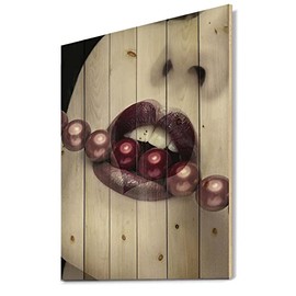 DesignQ Heart Shape Lips With Pearls Through Mouth Modern & Contemporary Wood Wall Decor, Purple Wood Wall Art, Large People Wood Wall Panels Printed On Natural Pine Wood Art