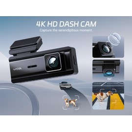 Vycol Dash Cam Front, 4K dash cam with Parking Monitor, car camera dash cam with free 32GB Card, Night Vision, 150º Wide Angle, Loop Recording, App Controlled, Voice Control, G Sensor