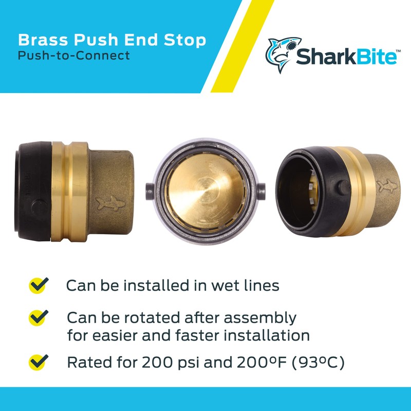 SharkBite 1-1/4 Inch Push Cap, Push to Connect Brass Plumbing