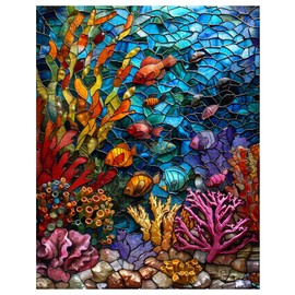 1000 Piece Jigsaw Puzzles for Adults Stained Glass Ocean Painting Jigsaw Puzzle Underwater World 1000 Pieces Puzzles Game Colorful Glass Coral Fish Wall Decor DIY Craft Puzzle Sea Ocean Landscape Art