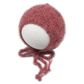 Newborn Baby Photography Props Hat Crochet Knitted Classic Tweed Bonnet Unisex Photo Shoot Outfits Handmade Hat (Deep Pink)