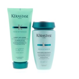 KÉRASTASE Resistance Set Ciment Anti-Usure Cream for Damaged Ends 200 ml + Bain Force Architecte Shampoo for Brittle and Damaged Hair 250 ml