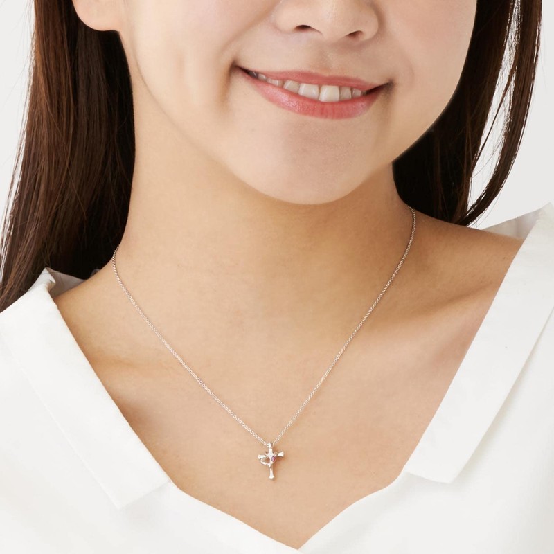 Sears p5257 Necklace, Cross Heart, Diamond & Birthstone, Silver, Silver,