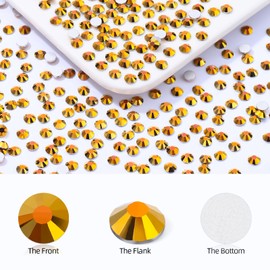 Meibite Gold Flatback Rhinestones, Glass Rhinestones for Nail Art and Craft, Glue Fix, Loose Crystal Gemstones(Gold, SS12, 1440pcs, 2.9-3.0mm)