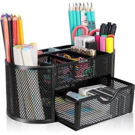 Kiwilon 9 Compartment Metal Mesh Desk Organiser/Organizer For Office Table, Study Table, Office Supplies Holder, Pen Stand