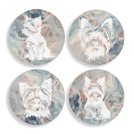 Set of 4 Drink Coasters with Holder Gift Yorkie Yorkshire Terrier Collection (Absorbent Ceramic Marble)