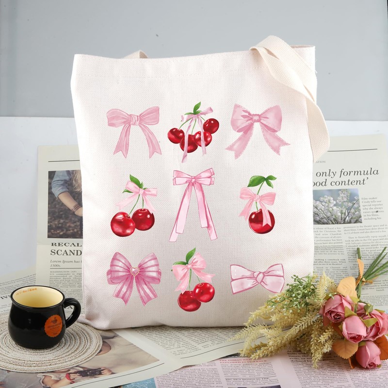 Pyoul Pink Bow Cherry Handbag Gift for Cherry Lovers Aesthetic