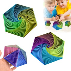 2 Packs Fractal Fidget Hexagon, 3D Printed Hexagon Fidget Fingertip Spiral Toy, Anti-Anxiety and Stress Relief Desk Spinning to y, Colorful Infinity Fidge t Toy for Kids Adult Christmas Birthday Gift