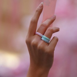 Zollen - Anillos de Boda de Silicona para Mujer, diseño de Hojas de Olivo, Anillo apilable, Silicona hipoalergénica, K: Gris+Blanco, Azul+Blanco, Verde+Blanco, Rosa+Blanco, 4(15.3mm)