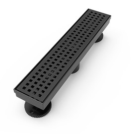 WEBANG 12 Inch Linear Shower Drain Rectangular Floor Drain with Accessories Square Hole Pattern Cover Grate Removable SUS304 Stainless Steel CUPC Certified Matte Black