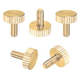 M METERXITY 5-Pack Knurled Thumb Screws, M4x10mm Solid Brass Flat Head Fully Threaded Knobs Bolts Fasteners W Grip for Electronic/Equipment/Industry/Home, Thumbscrew Threaded Knurled Tip